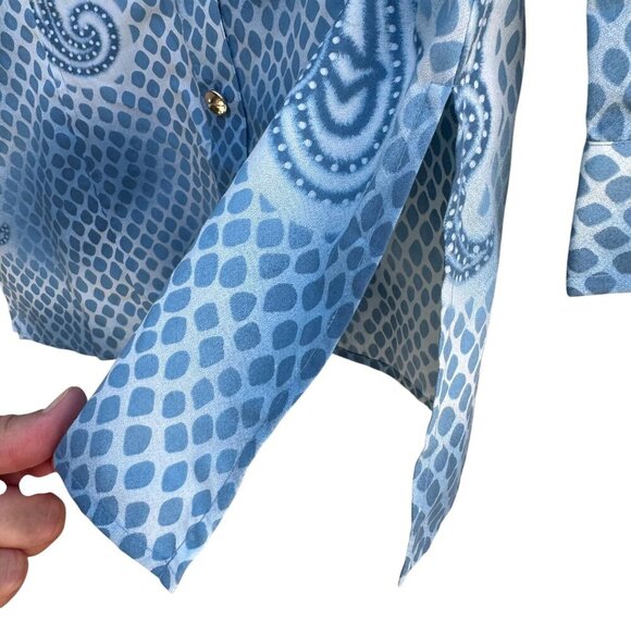 Dennis Basso Blue Paisley Snake Dot Print Long Sleeve Button-Up Shirt New S - Picture 6 of 10